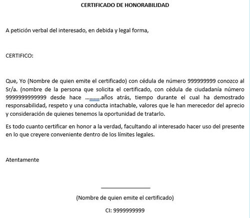 Certificado de honorabilidad