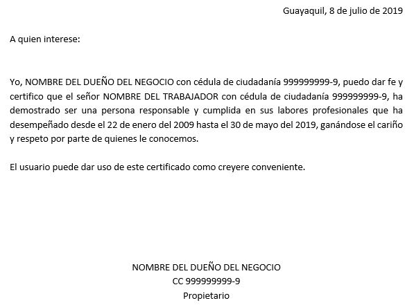 Modelo y ejemplo de certificado de trabajo (Ecuador) - Trámites Públicos  Ecuador