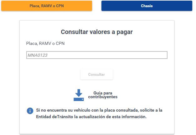 Consulta valor a pagar matricula SRI